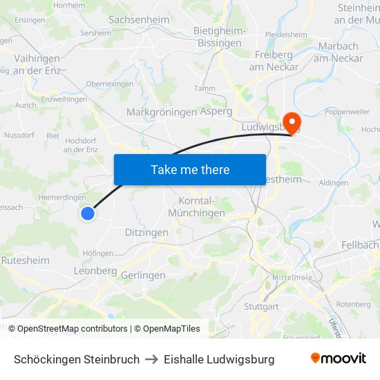 Schöckingen Steinbruch to Eishalle Ludwigsburg map