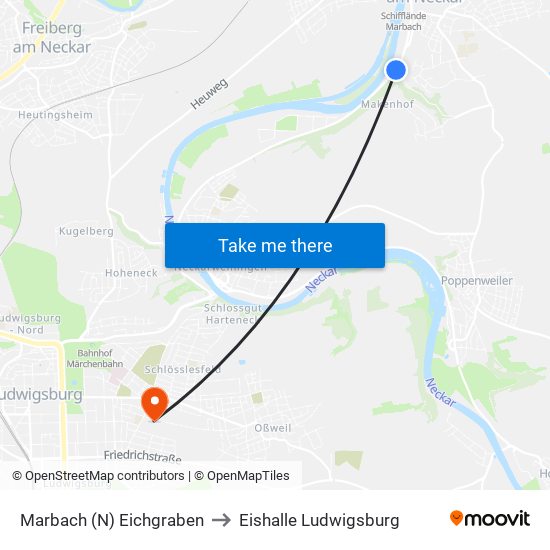 Marbach (N) Eichgraben to Eishalle Ludwigsburg map