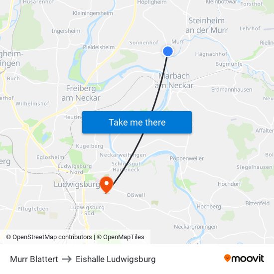 Murr Blattert to Eishalle Ludwigsburg map