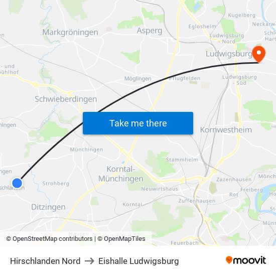 Hirschlanden Nord to Eishalle Ludwigsburg map