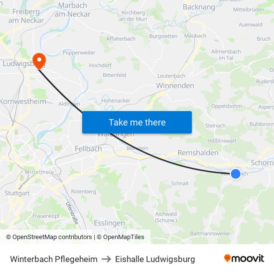 Winterbach Pflegeheim to Eishalle Ludwigsburg map