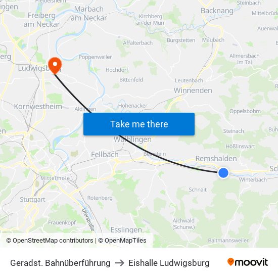 Geradst. Bahnüberführung to Eishalle Ludwigsburg map