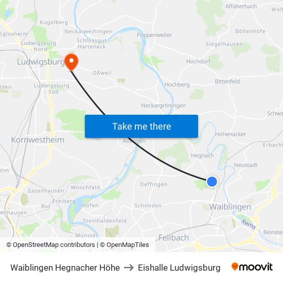 Waiblingen Hegnacher Höhe to Eishalle Ludwigsburg map