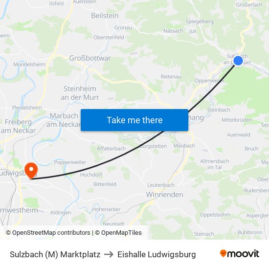 Sulzbach (M) Marktplatz to Eishalle Ludwigsburg map