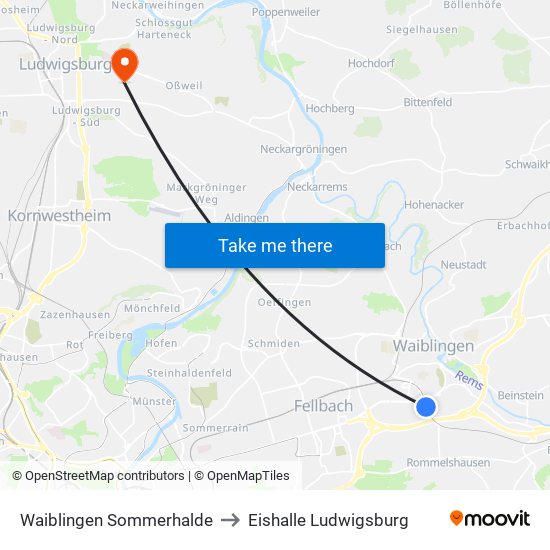 Waiblingen Sommerhalde to Eishalle Ludwigsburg map