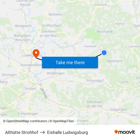 Althütte Strohhof to Eishalle Ludwigsburg map