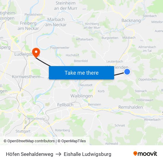 Höfen Seehaldenweg to Eishalle Ludwigsburg map