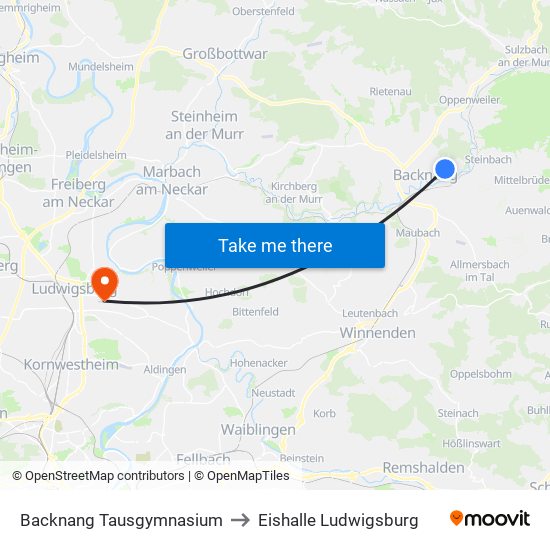 Backnang Tausgymnasium to Eishalle Ludwigsburg map