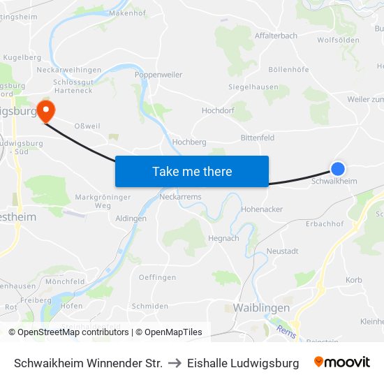 Schwaikheim Winnender Str. to Eishalle Ludwigsburg map