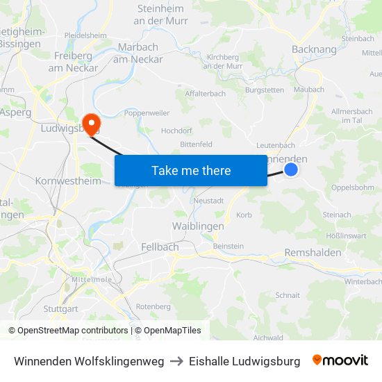Winnenden Wolfsklingenweg to Eishalle Ludwigsburg map