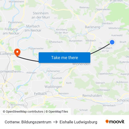 Cottenw. Bildungszentrum to Eishalle Ludwigsburg map