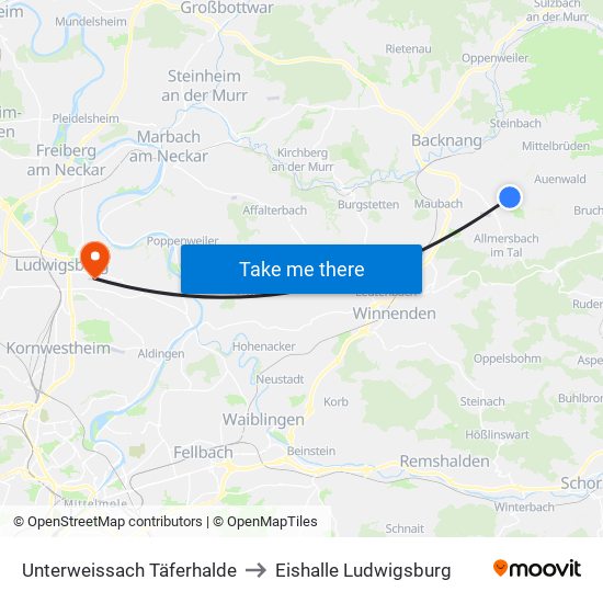 Unterweissach Täferhalde to Eishalle Ludwigsburg map