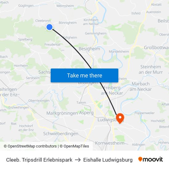 Cleeb. Tripsdrill Erlebnispark to Eishalle Ludwigsburg map