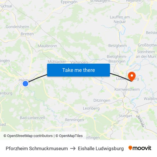 Pforzheim Schmuckmuseum to Eishalle Ludwigsburg map