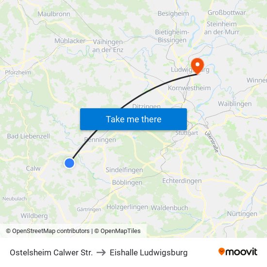 Ostelsheim Calwer Str. to Eishalle Ludwigsburg map