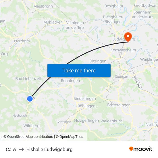 Calw to Eishalle Ludwigsburg map