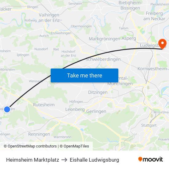 Heimsheim Marktplatz to Eishalle Ludwigsburg map
