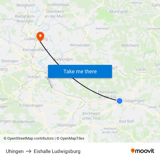 Uhingen to Eishalle Ludwigsburg map