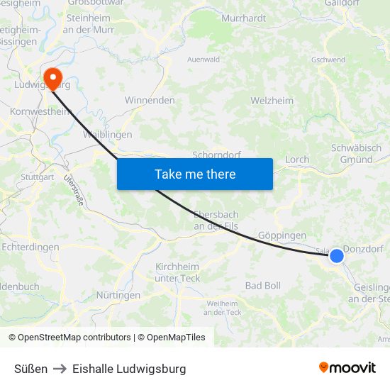 Süßen to Eishalle Ludwigsburg map