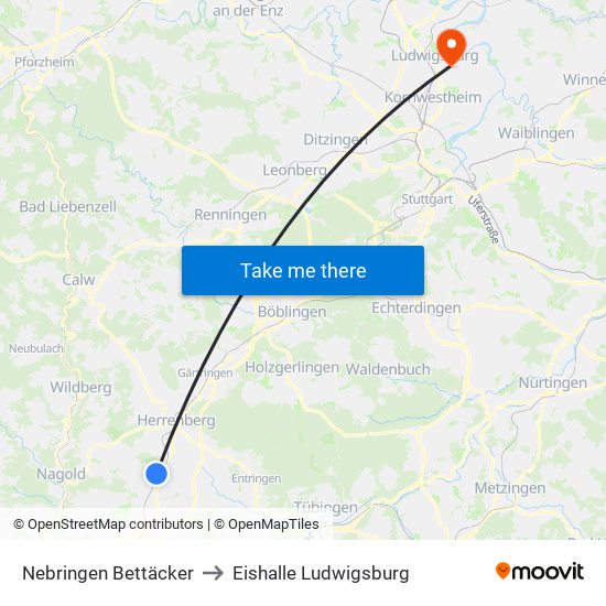 Nebringen Bettäcker to Eishalle Ludwigsburg map