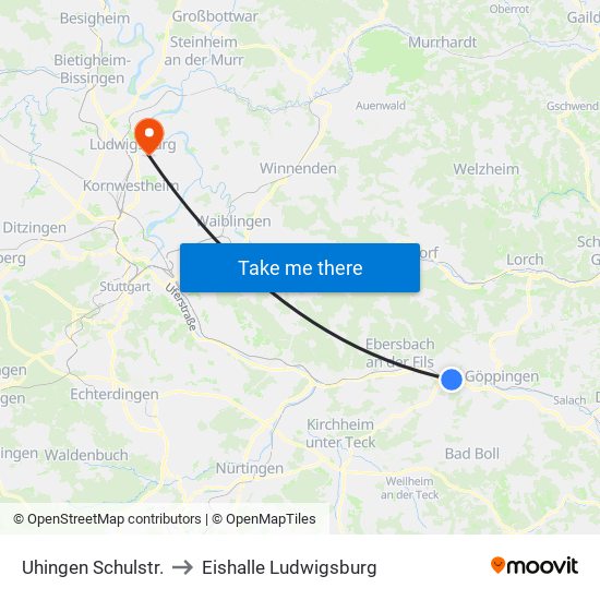 Uhingen Schulstr. to Eishalle Ludwigsburg map