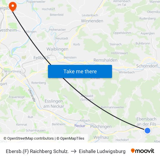 Ebersb.(F) Raichberg Schulz. to Eishalle Ludwigsburg map