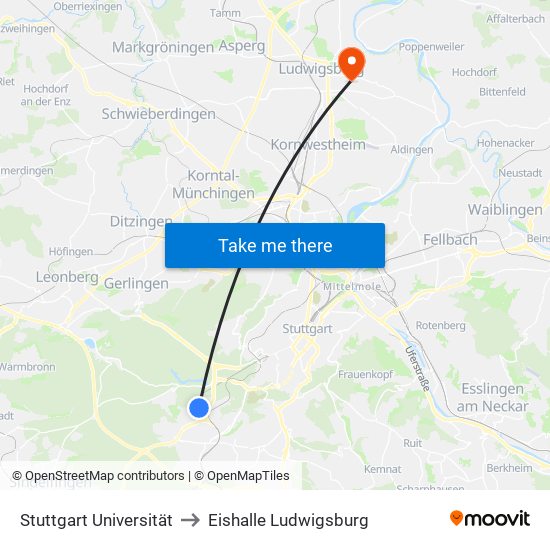 Stuttgart Universität to Eishalle Ludwigsburg map