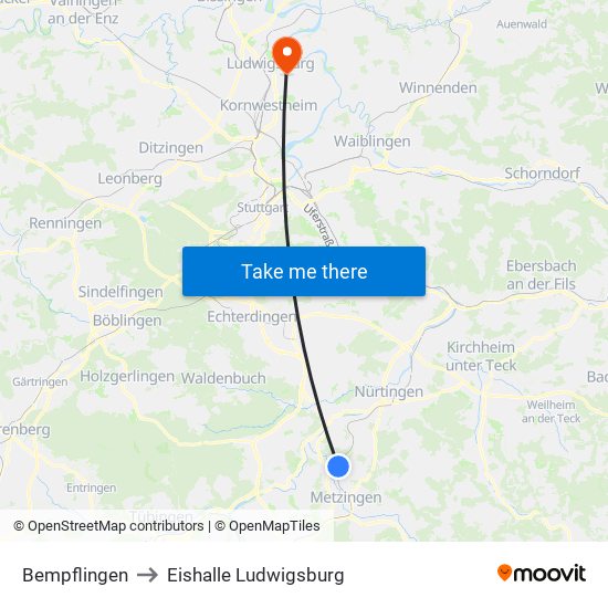 Bempflingen to Eishalle Ludwigsburg map