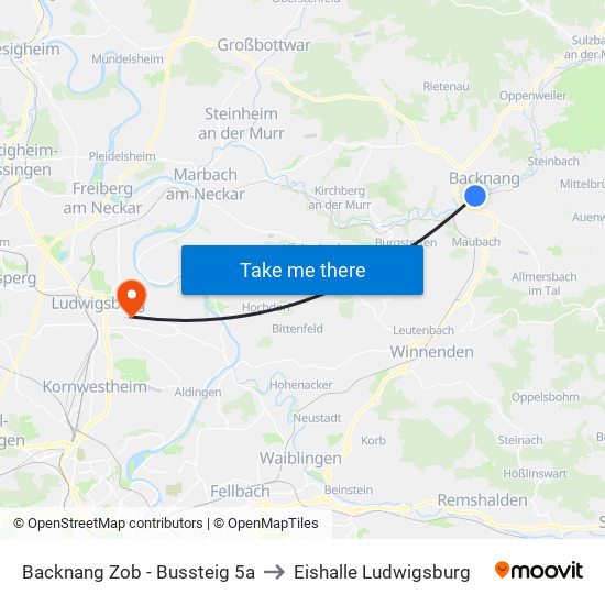 Backnang Zob - Bussteig 5a to Eishalle Ludwigsburg map