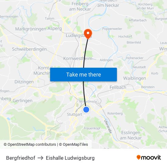 Bergfriedhof to Eishalle Ludwigsburg map