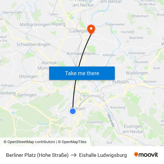 Berliner Platz (Hohe Straße) to Eishalle Ludwigsburg map