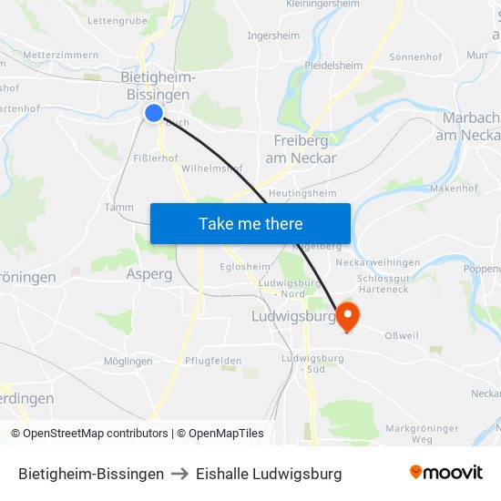 Bietigheim-Bissingen to Eishalle Ludwigsburg map