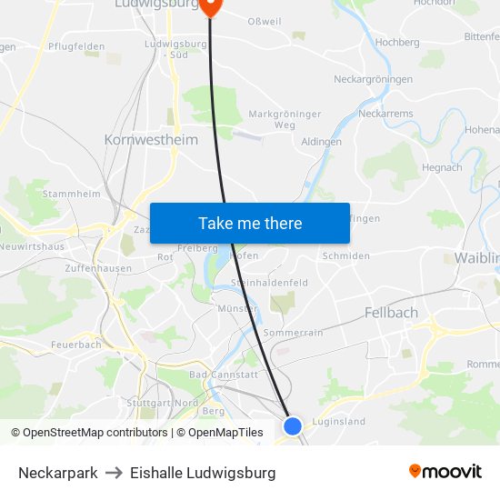 Neckarpark to Eishalle Ludwigsburg map