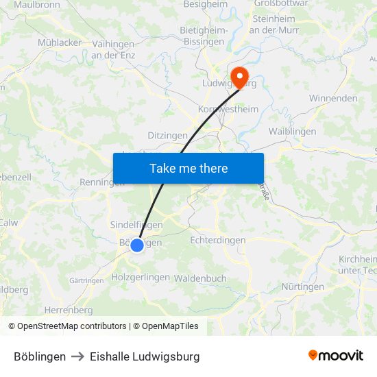 Böblingen to Eishalle Ludwigsburg map