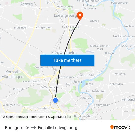 Borsigstraße to Eishalle Ludwigsburg map