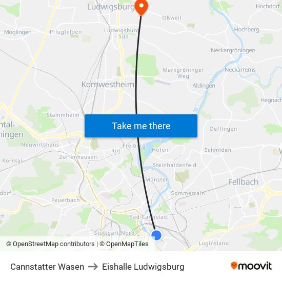 Cannstatter Wasen to Eishalle Ludwigsburg map