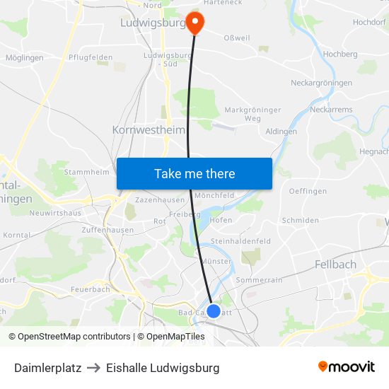 Daimlerplatz to Eishalle Ludwigsburg map