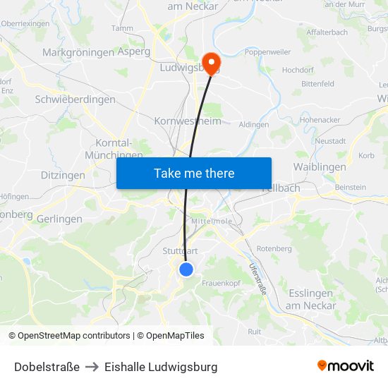 Dobelstraße to Eishalle Ludwigsburg map