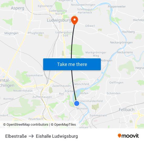 Elbestraße to Eishalle Ludwigsburg map