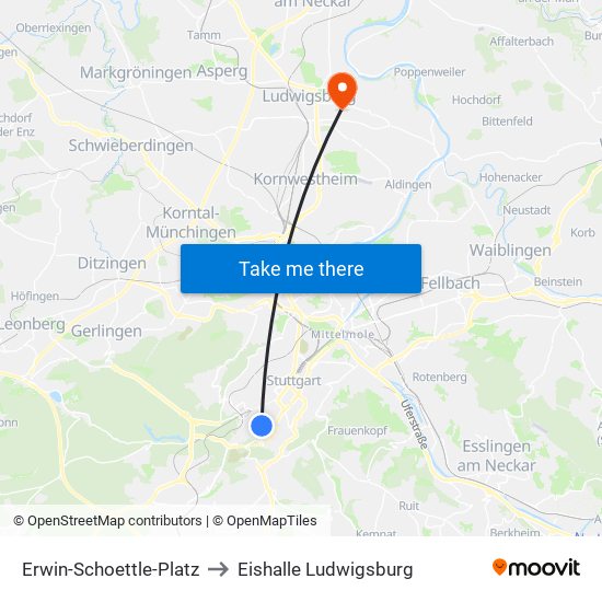 Erwin-Schoettle-Platz to Eishalle Ludwigsburg map