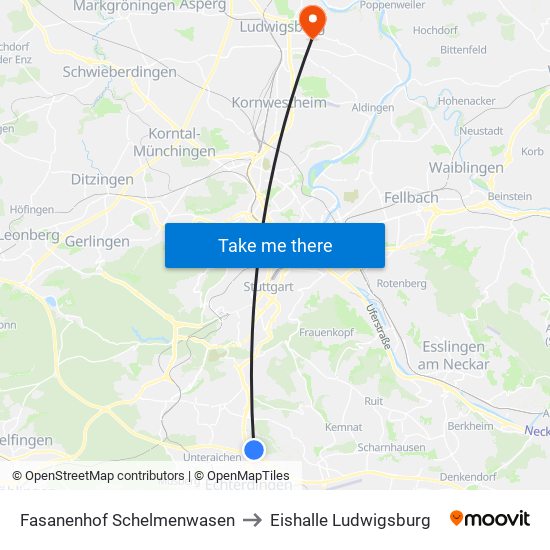 Fasanenhof Schelmenwasen to Eishalle Ludwigsburg map