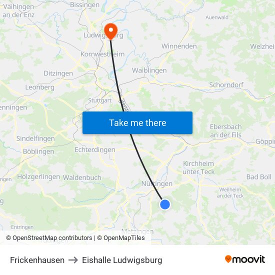 Frickenhausen to Eishalle Ludwigsburg map