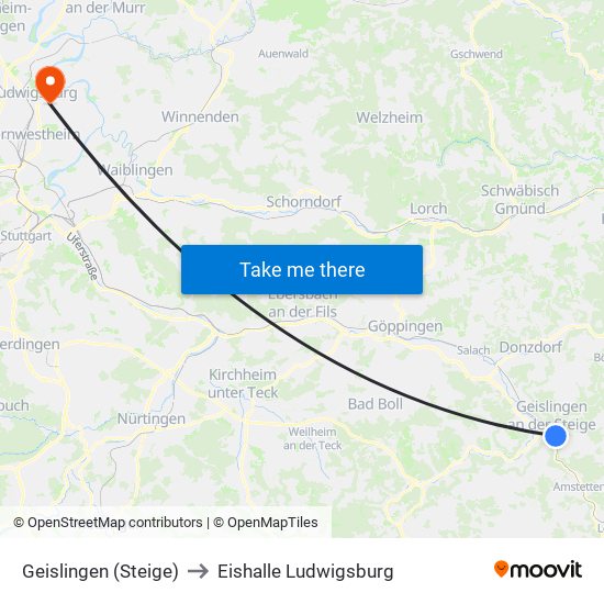 Geislingen (Steige) to Eishalle Ludwigsburg map