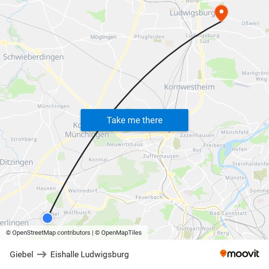 Giebel to Eishalle Ludwigsburg map