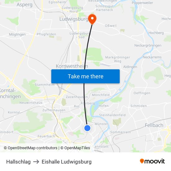Hallschlag to Eishalle Ludwigsburg map