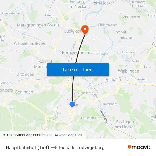 Hauptbahnhof (Tief) to Eishalle Ludwigsburg map