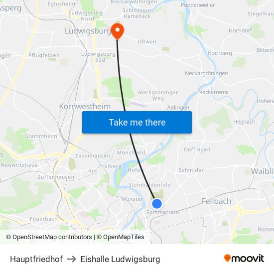 Hauptfriedhof to Eishalle Ludwigsburg map