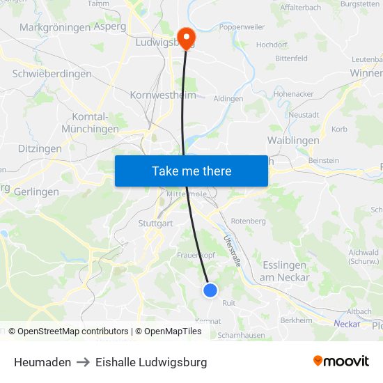 Heumaden to Eishalle Ludwigsburg map