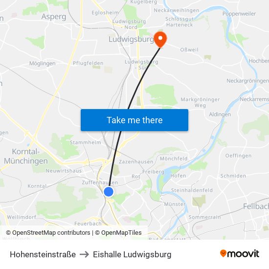 Hohensteinstraße to Eishalle Ludwigsburg map