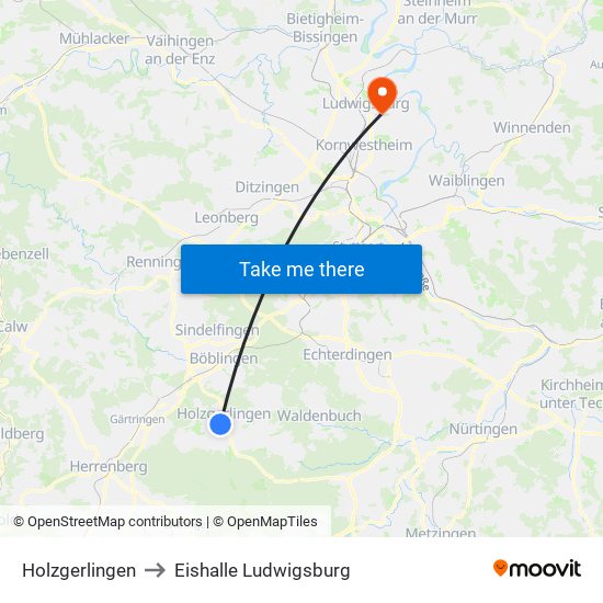 Holzgerlingen to Eishalle Ludwigsburg map